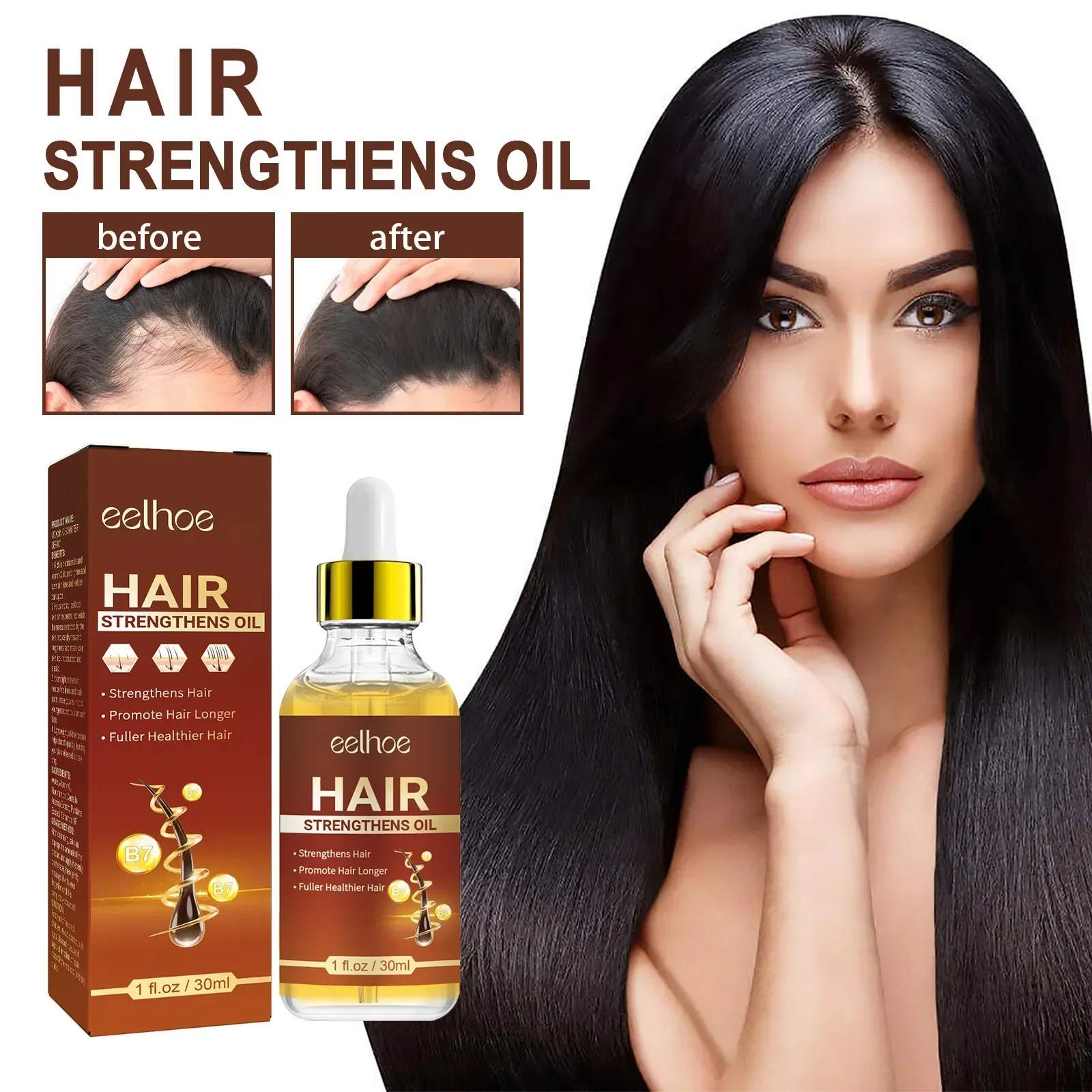 Cabello saludable con EELHOE, prevención de pérdida de cabello, aceite de ricino, esencia infusión de Ginseng y vitaminas para cabello grueso nutrido, 30ml