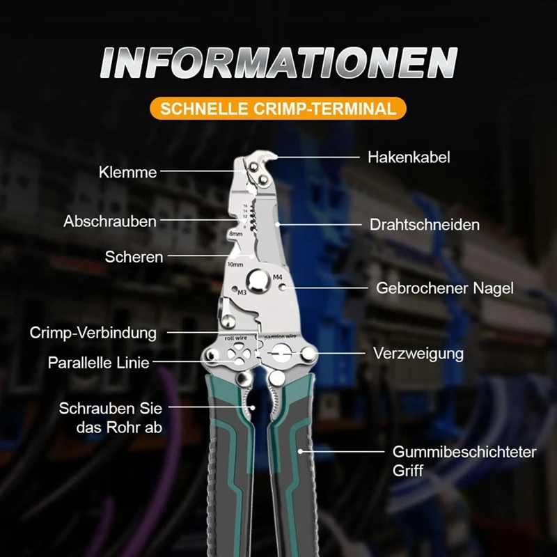 ABDJ-18 In 1 เครื่องปอกสายไฟแบบพับได้, เครื่องมือปอกสายไฟแบบพับได้มัลติฟังก์ชั่น, เครื่องปอกสายไฟอัตโนมัติและเครื่องตัด