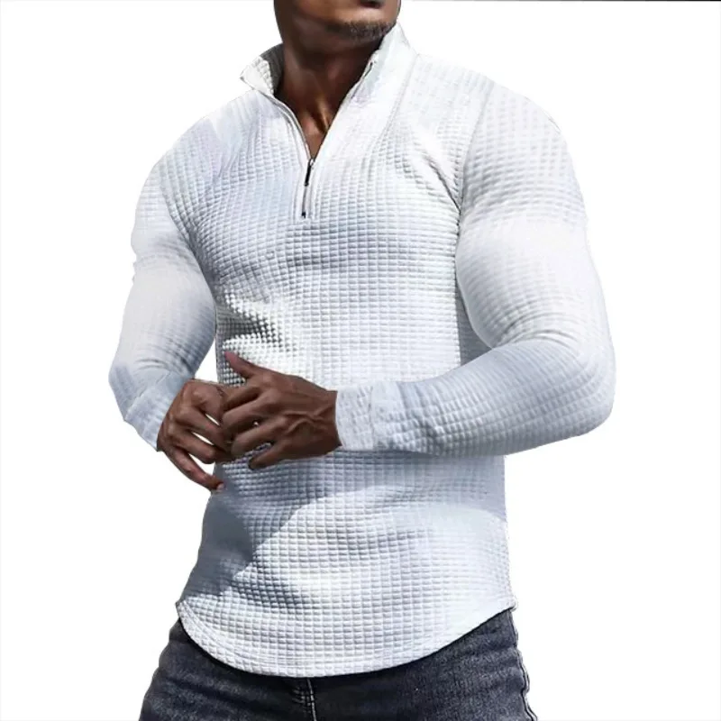 

Spring and Autumn Small Checked Sweater Men's Stand-Up Collar Half Zipper Long Sleeve Sweater Men's Top