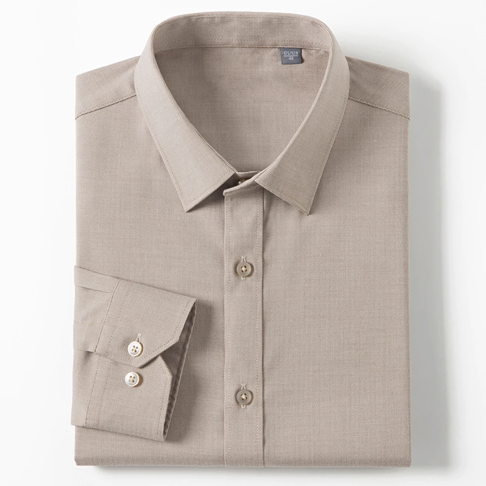 

Men's Stretch Long Sleeve Dress Shirts - Comfortable Skin-Friendly Spread Collar Business No-Pocket for Mature Professionals