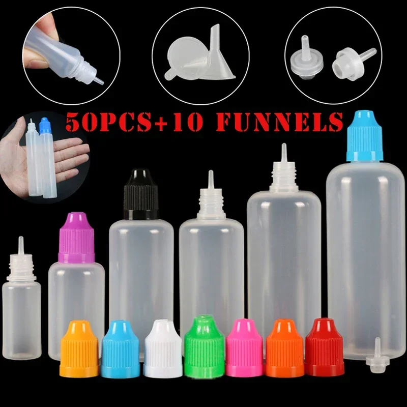 

50pcs 3/5/10/15/20/30/50/100/120 ml Empty LDPE Plastic Squeezable E Liquid Juice Dropper Eye Bottles Long Tip Cap Vape Container