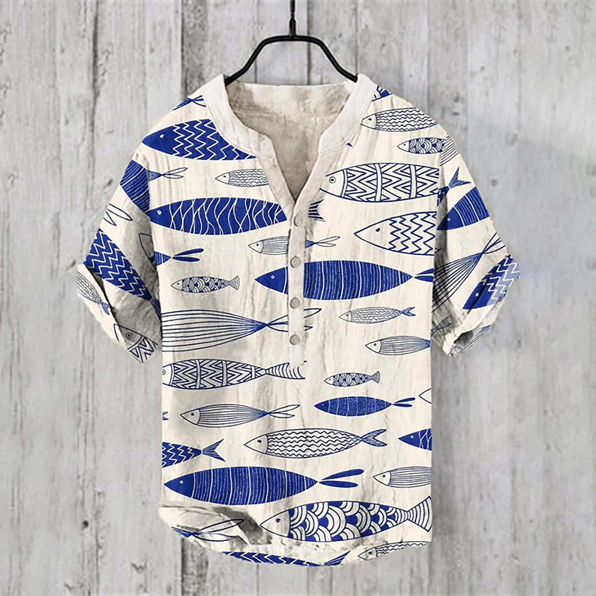 Men\'s trendy linen shirt 100% linen 3D HD print fish series casual loose Hawaiian large size shirt S-5XL fast shipping