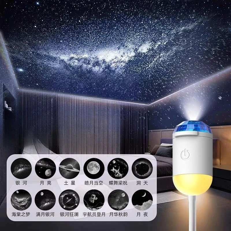 Romantic LED Starry Sky Night Light USB Powered Saturn Galaxy Projector Lamp for Car Roof Party Room Ceiling Decor Plug and Play