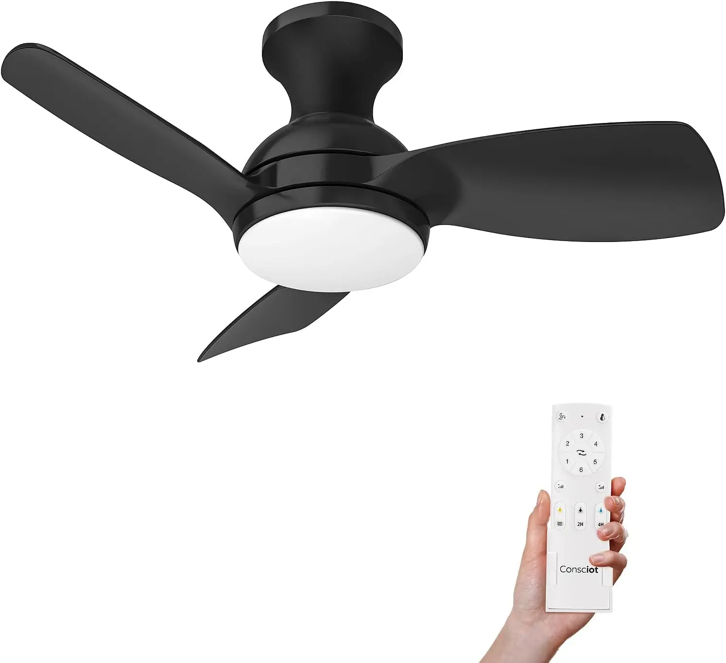 

30 Inch Black Ceiling Fan with Lights, Quiet DC Motor, 6 Speeds, Dimmable, Flush Mount for Bedroom Kitchen Patio