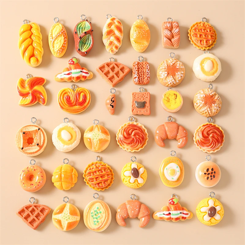 20 Stück niedliche Lebensmittel-Anhänger aus Harz, Frühstücksbrot-Anhänger für die Herstellung von Halsketten, Ohrringen, Armbändern, DIY-Bastelarbeiten und Schmuckzubehör – Detail 1