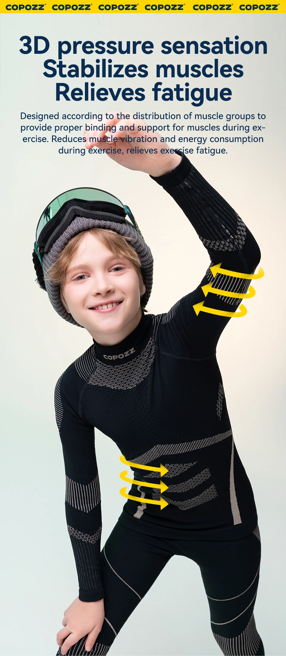 COPOZZ Nahtloses Ski-Thermo-Unterwäsche-Set für Kinder, Schweißkompression, für Jungen und Mädchen, Outdoor-Sport-Trainingsanzug, schnell trocknend, atmungsaktiv – Detail 7