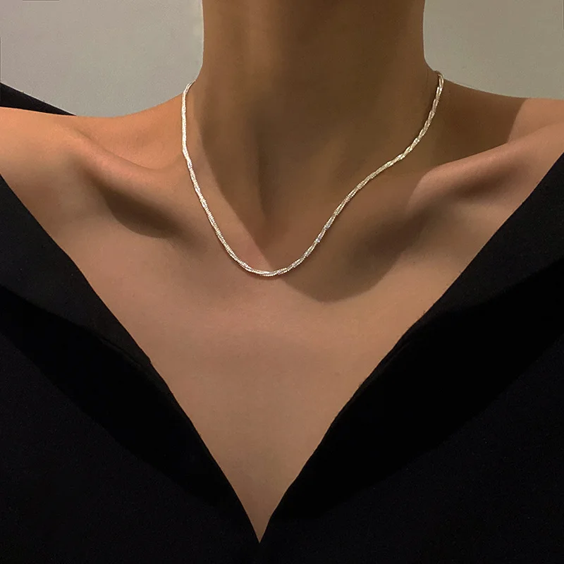 Sparkling Glitter Clavicle Chain Silver color gold color Necklace for Women Element Chain Ins Jewelry Gifts Not Fade