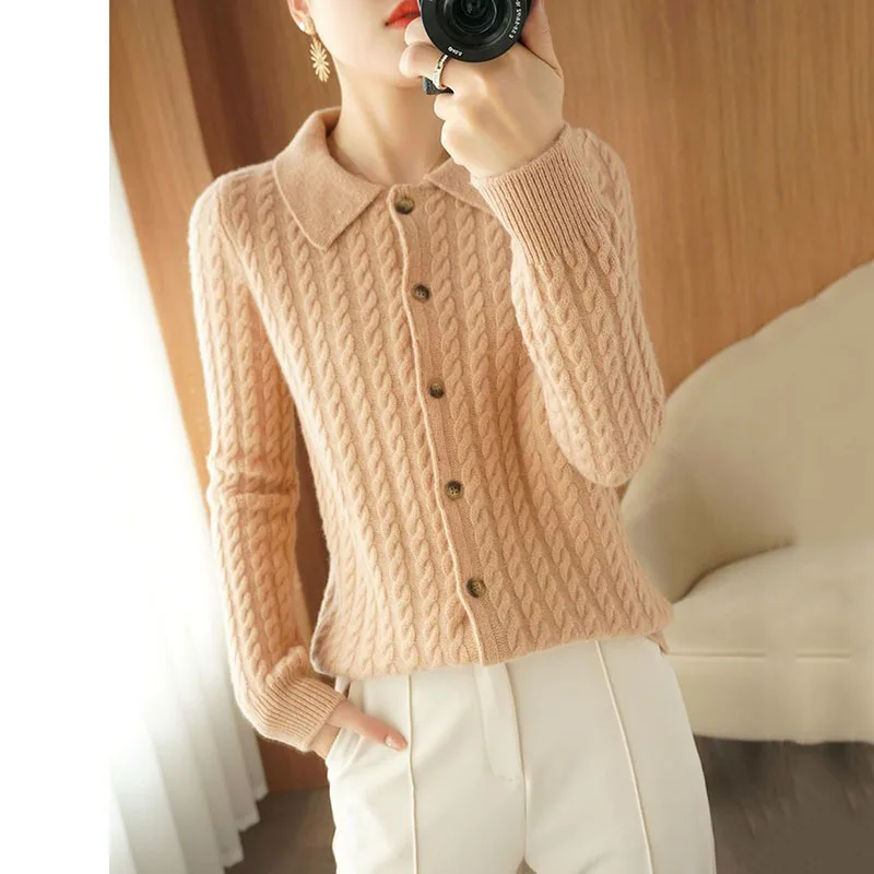 Herfst Winter Nieuwe 2025 Lange Mouwen Gebreid Vest Vrouw Mode Rits Revers Casual Breien Trui Jas Vrouwelijke Truien Top