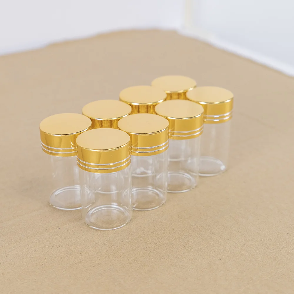 12pcs/Lot 30*50mm 20ml Small Glass Bottle with Metal Cap Gold Screw Top Tiny 20CC Jar Vials Mini Containers Aluminum Cover