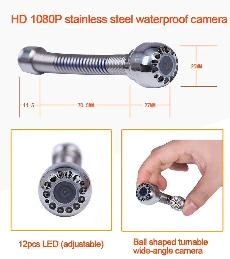 25mm Meter Counting Pipeline Inspection Camera H1 7inch Endoscope Borescope Drain Sewer Camera Video Record System Pipe Camera