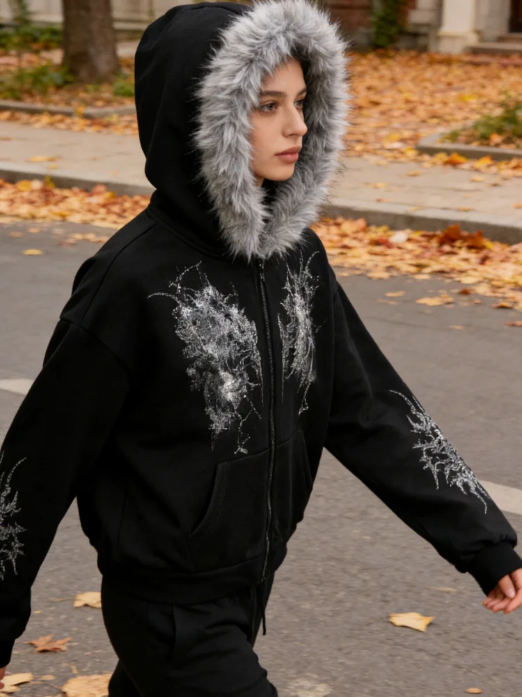 

Женская флисовая толстовка в стиле Y2K с графическим принтом, теплая, уютная, с длинным рукавом, уличная одежда, пуловер, новинка 2026 года, повседневный модный топ