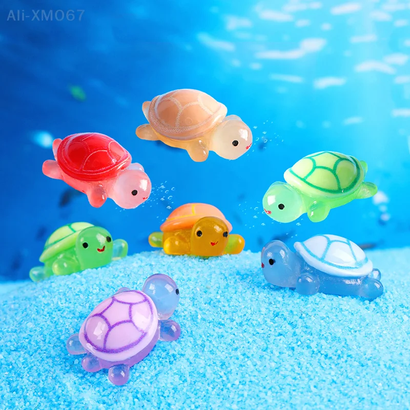 Cute Cartoon Mini Pinkycolor Luminous Turtle Resin Miniature Figurine Ornament Micro Landscape Decoration DIY Home Desktop