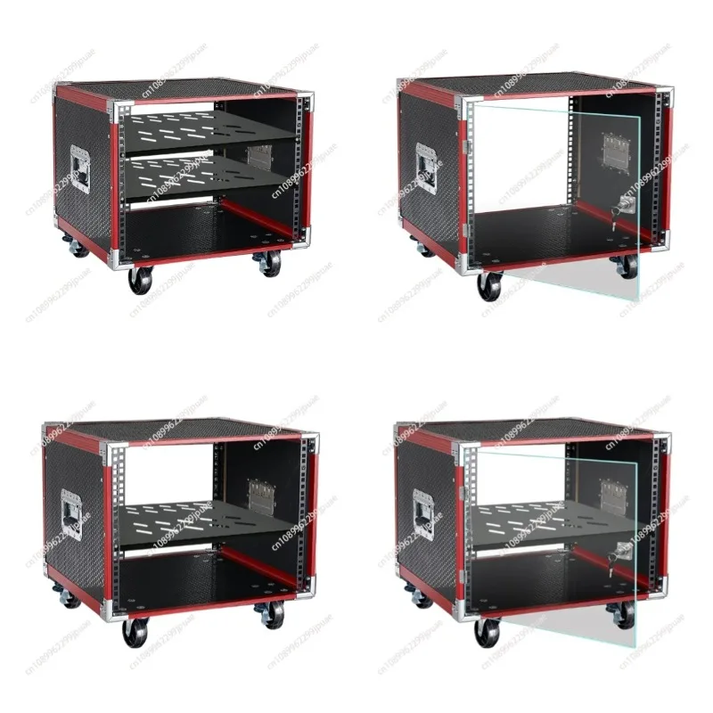 10U/12U/16U Portable Flight Case for Audio, Reinforced Alloy Frame Outdoor Shockproof Rack Case -