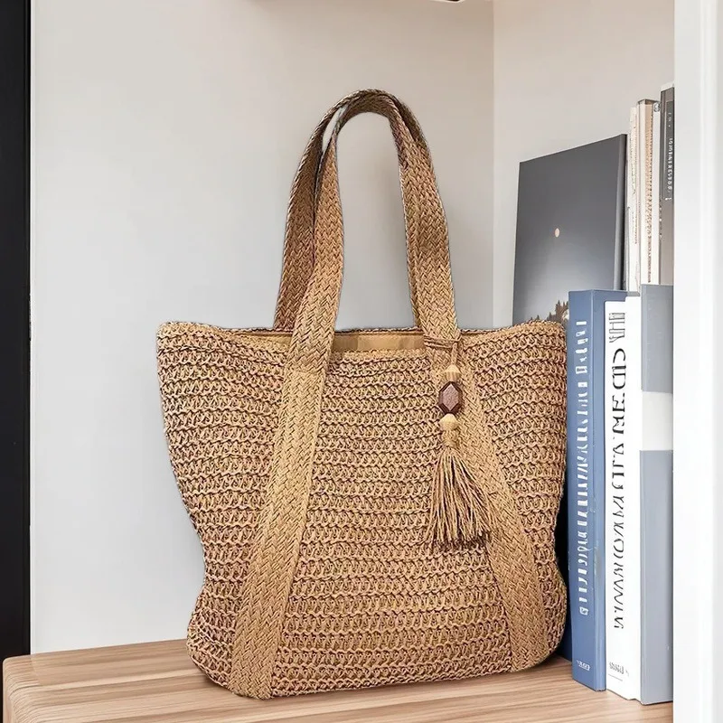 Woven Women Shoulder Handbag Tote Bag Bohemian Fashion Straw Beach Travel Vacation Weaving Lady Female Shopping Armpit Bags