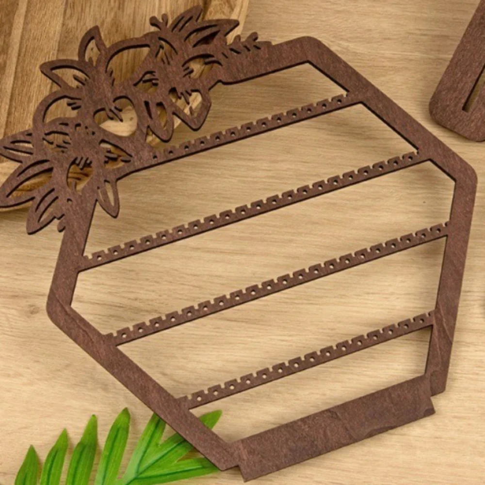 Vintage Wooden Earring Holder Anti-slip Hollowed Out Flower Jewelry Storage Holder Space Saving Tabletop Organizer Rack