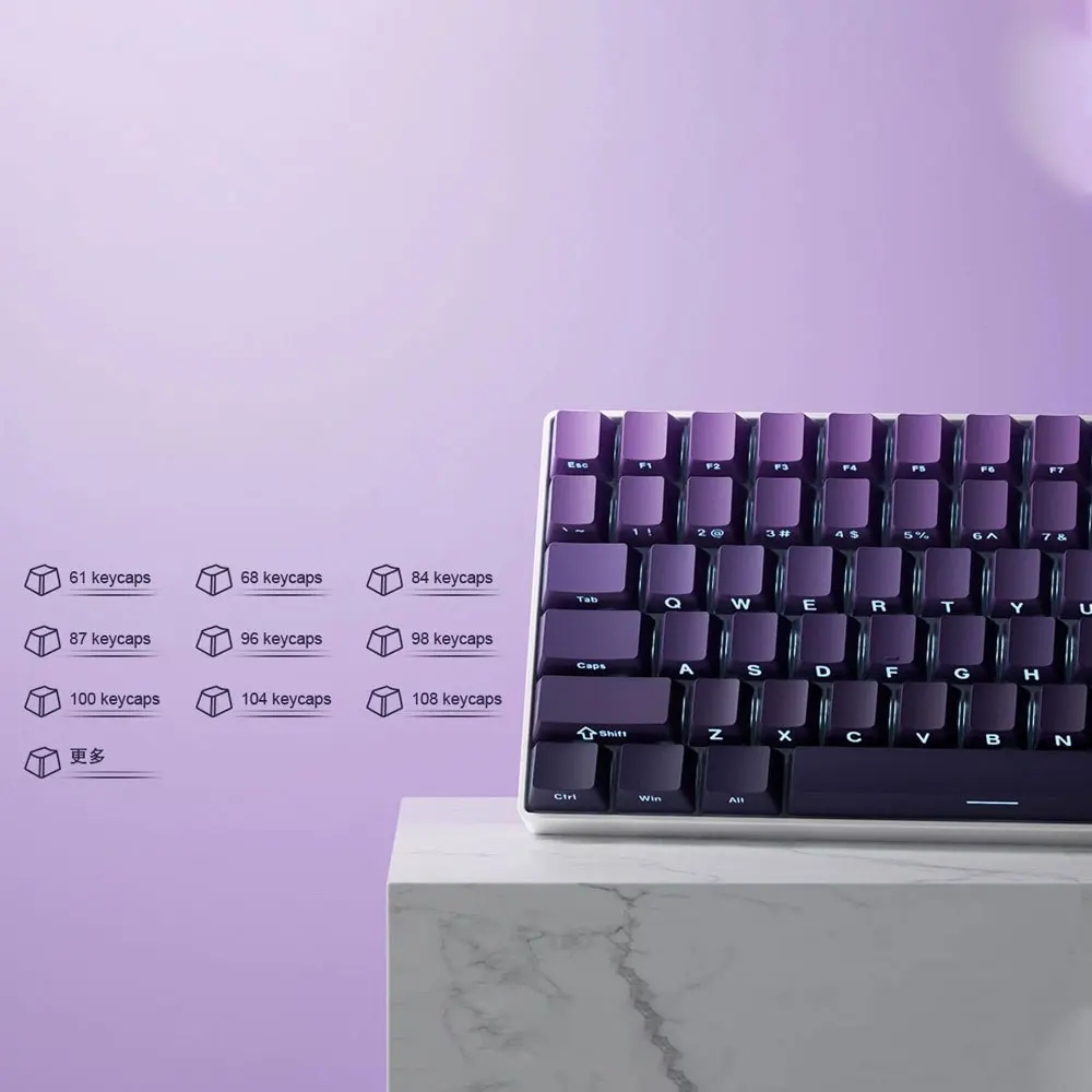 Imagem -05 - Teclas Roxo Gradiente Keycaps Cereja Altura Pbt Sublimação Térmica Faça Você Mesmo para 61 87 98 104 108 Teclas Teclado Mecânico 131