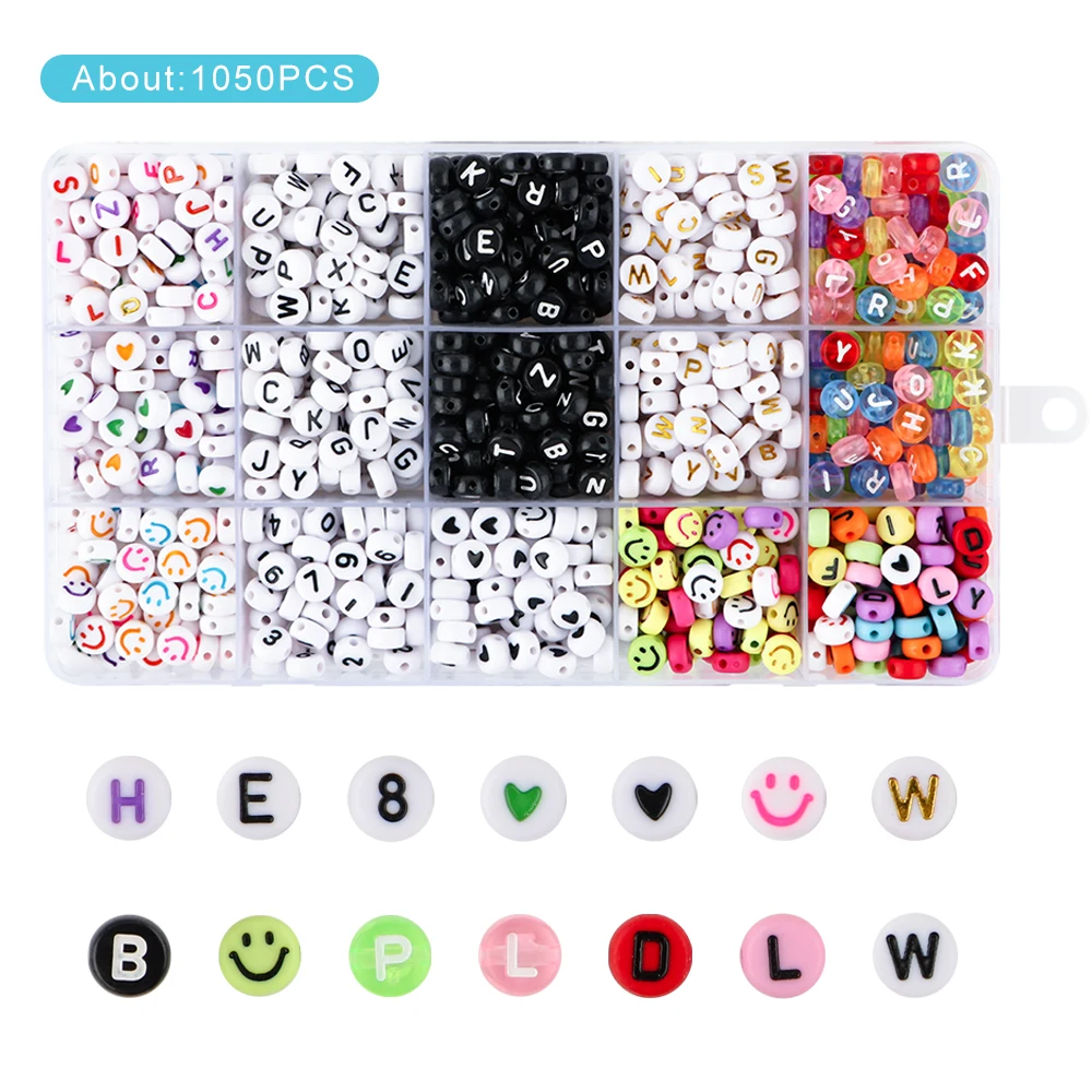 

1050Pcs/Box 7x4mm Mixed Letter Beads For Bracelets Making Acrylic Alphabet Beads For Jewelry Making DIY Necklace Accessories