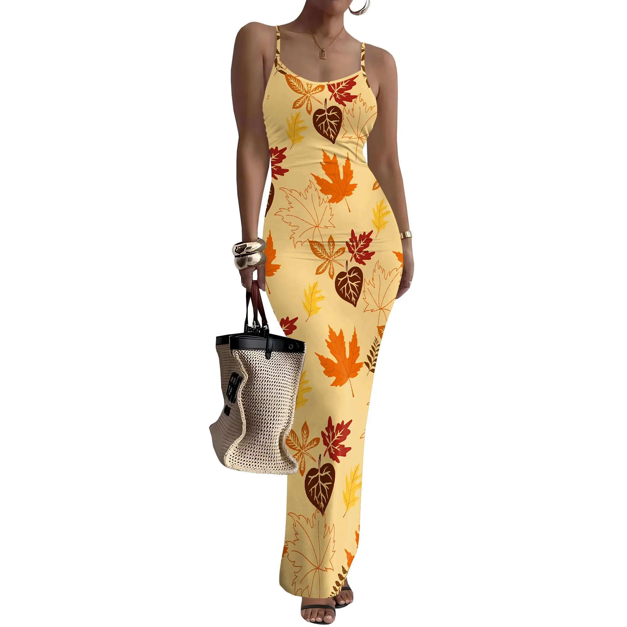 SheFirstStyle Leopard Print Spaghetti Strap Maxi Dress Women’s Sleeveless Bodycon Summer Holiday Dress