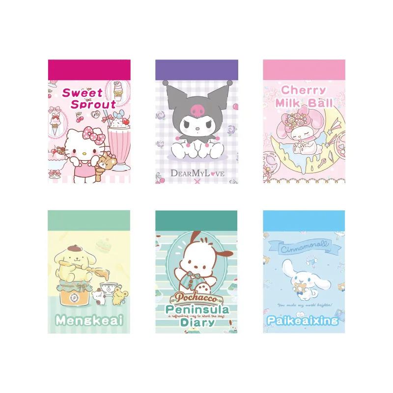 50pcs MINISO Hello Kitty Kuromi Melody Phochacco Kids Stickers Cartoons Anime Cute Girl Sticker Book Children Birthday Gift Toys