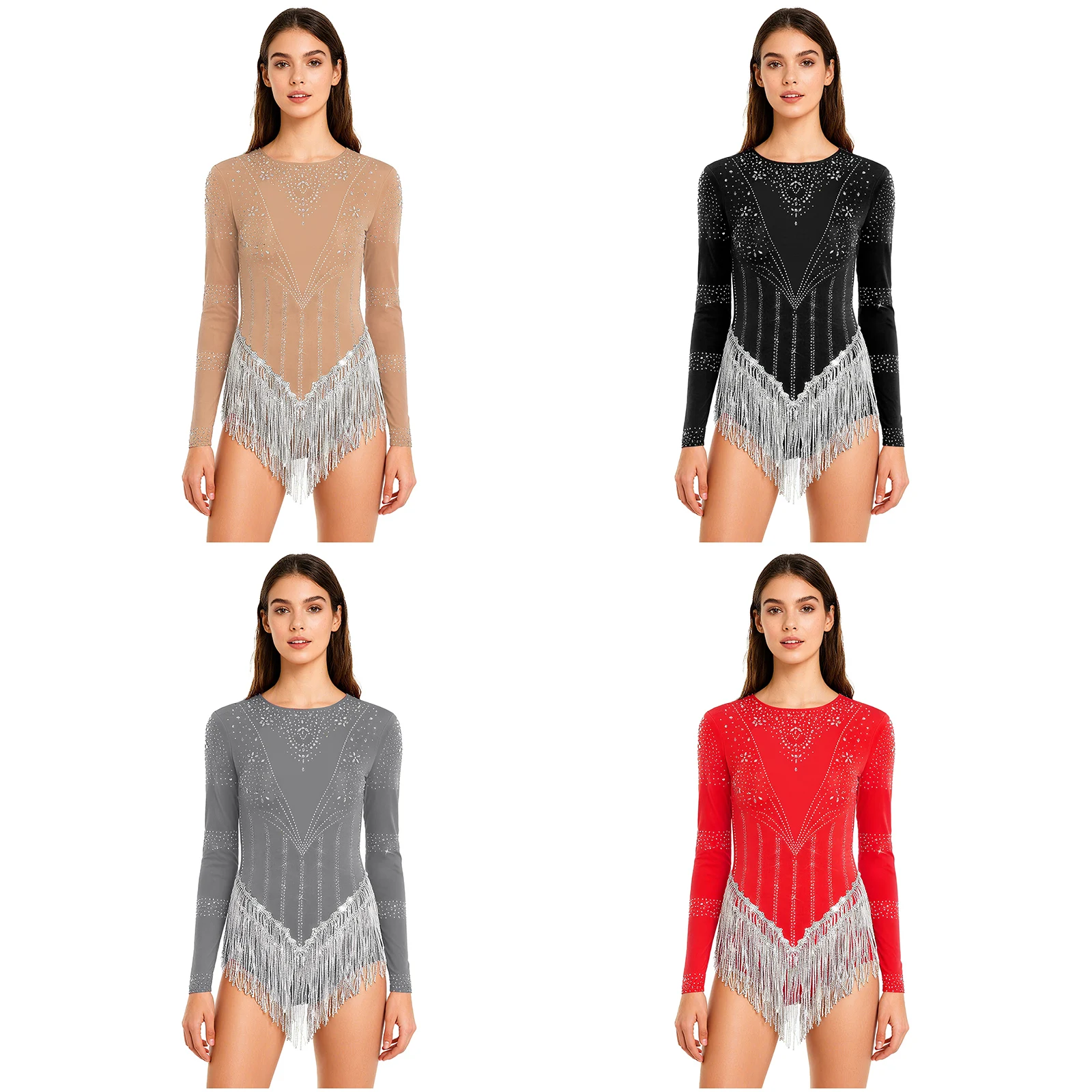 بدلة رقص لاتينية للسيدات لامعة مرصعة بأحجار الراين وشرابات ترتر للتزلج على الجليد يوتار تشا تشا تانجو سامبا رومبا زي قاعة الرقص
