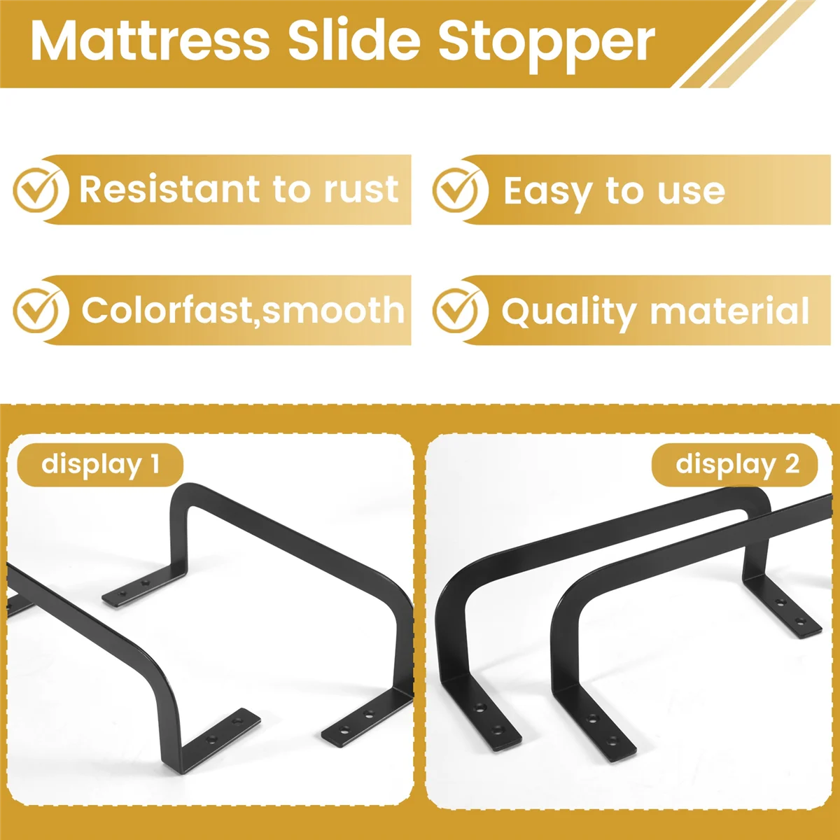 RUAI 2Pcs Mattress Slide Stopper, Metal Mattress Retainer Bar for Adjustable Beds, Keep Mattress From Sliding