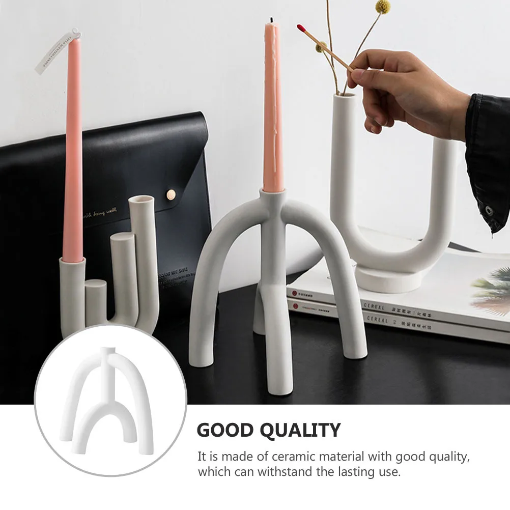 

1Pcs Ceramic Candleholder White Simple Candlestick Elegant Tabletop Decor Romantic Festival Party Holder