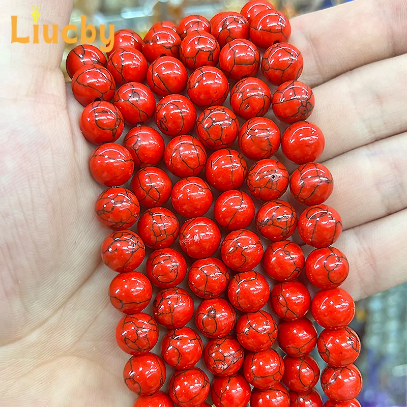 Naturstein synthetische rote Kiefer handgemachte glatte Perlen für DIY Schmuck machen Armbänder Zubehör 4/6/8/10/12mm 15" Großhandel – Detail 5