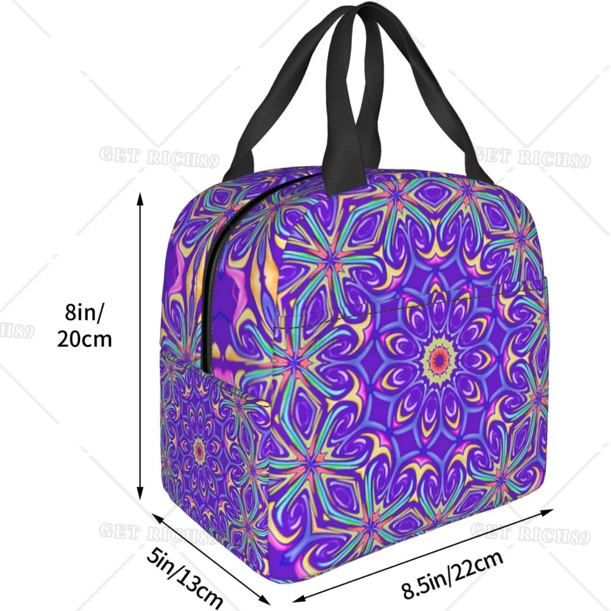 Mandala in Purple and Pink Lunch Bag for Kids Insulated Waterproof Tote Bag Reusable Lunch Box Food Carrying Bento Handbag Work