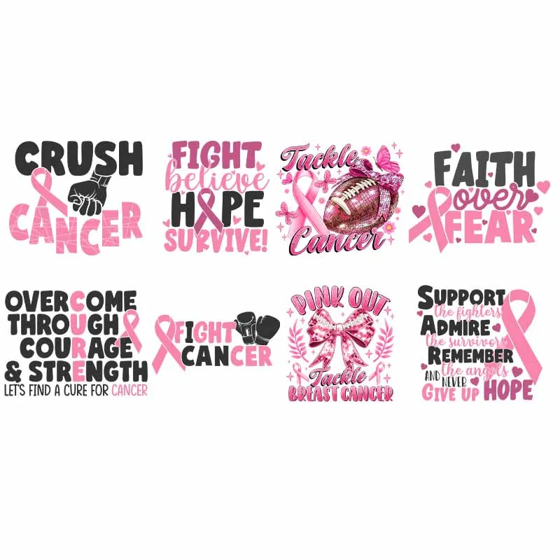 Fashion Women Patch Crush Cancer For Clothing Hooding Pink Series Fight Cancer Heat DTF Transfer Sticker Iron On Patches