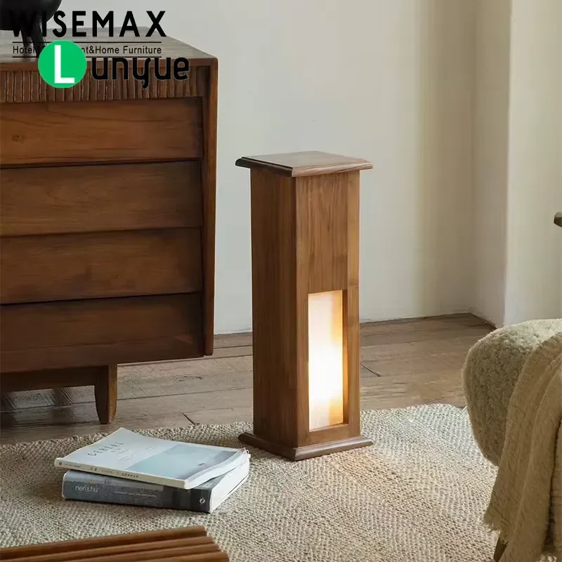 Modern Wabi Sabi Teak Lamp for Living Room Bedroom Hotel Office Cafe Villa Apartment Warm Ambient Lighting Natural Wood Decor