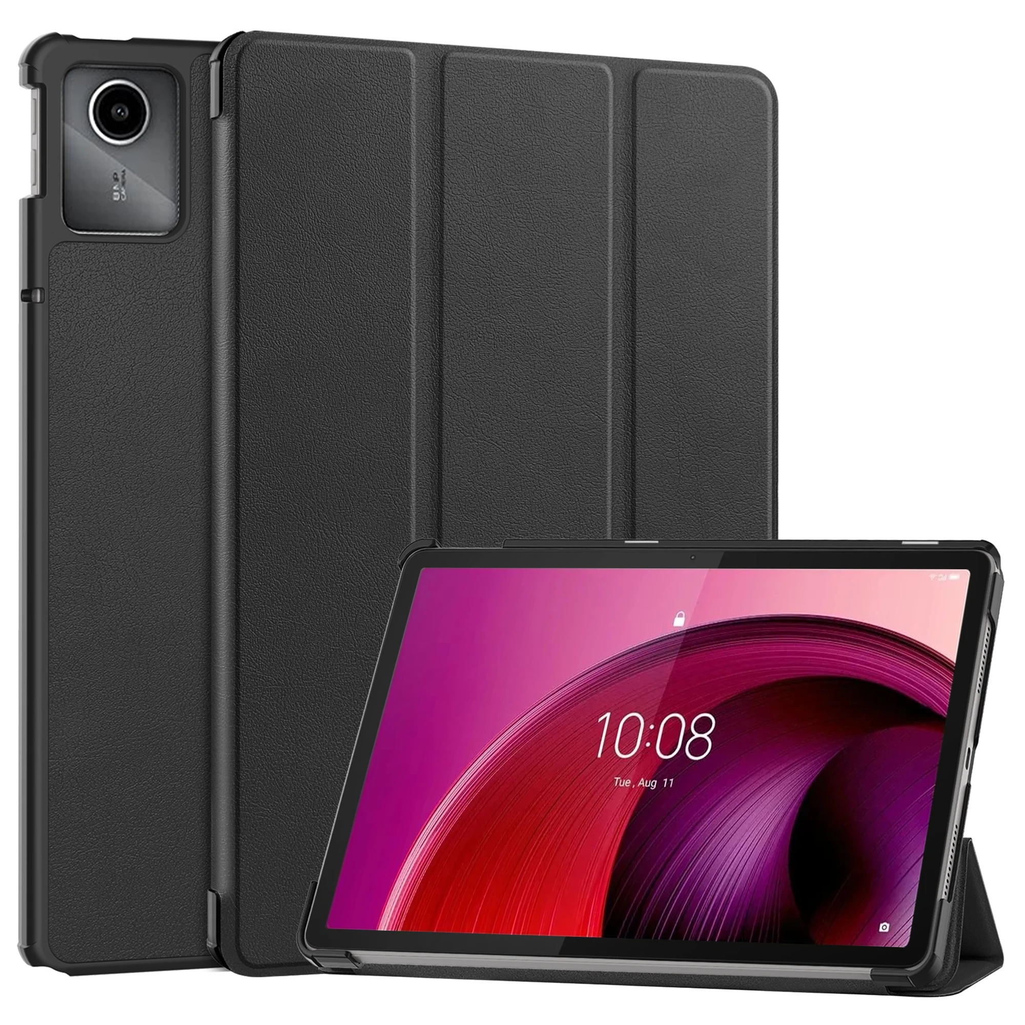 

For Lenovo Tab M11 / Xiaoxin Pad 11 2024 Case Tri-Fold Stand PU Leather+PC Tablet Cover - Black