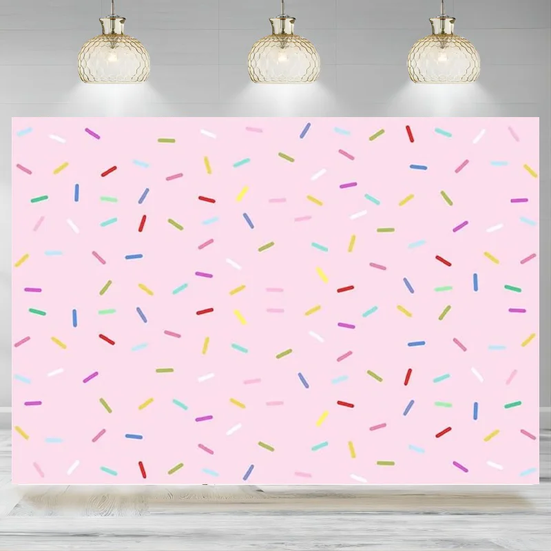 Donut Birthday Party Decoration Pink Girl Baby Shower Banner Photo Background Sprinkles Confetti Pastel  Photography Backdrop