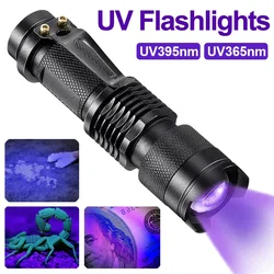 Torcia UV a LED 365/395nm Mini torcia a raggi ultravioletti portatile impermeabile zoomabile luce viola Pet rilevatore di scorpione di urina lampada UV