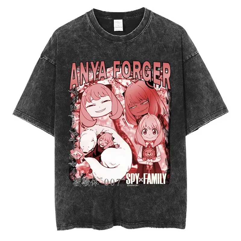Camiseta lavada MINISOAnime Spy X Family Anya Forger, camisetas de Manga a la moda para hombres y mujeres, camisetas de Cosplay de algodón de gran tamaño, ropa de calle