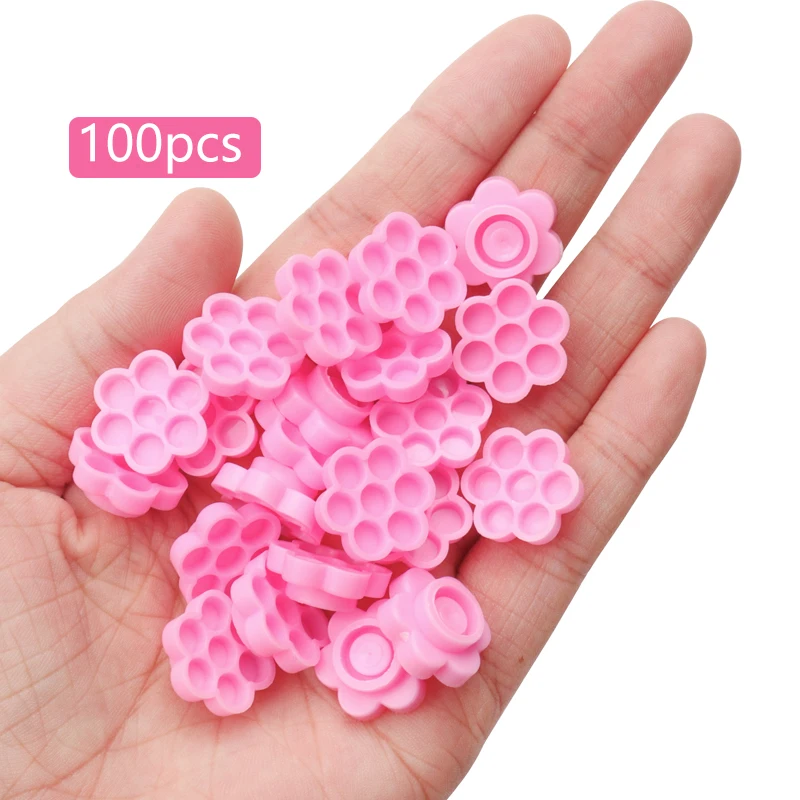 100-500 Pcs Pink Flower  Grafting Lashes Makeup Tool Tattoo Adhesive Pigment Cups Glue Delay Cup  Eyelash Extension Supplies