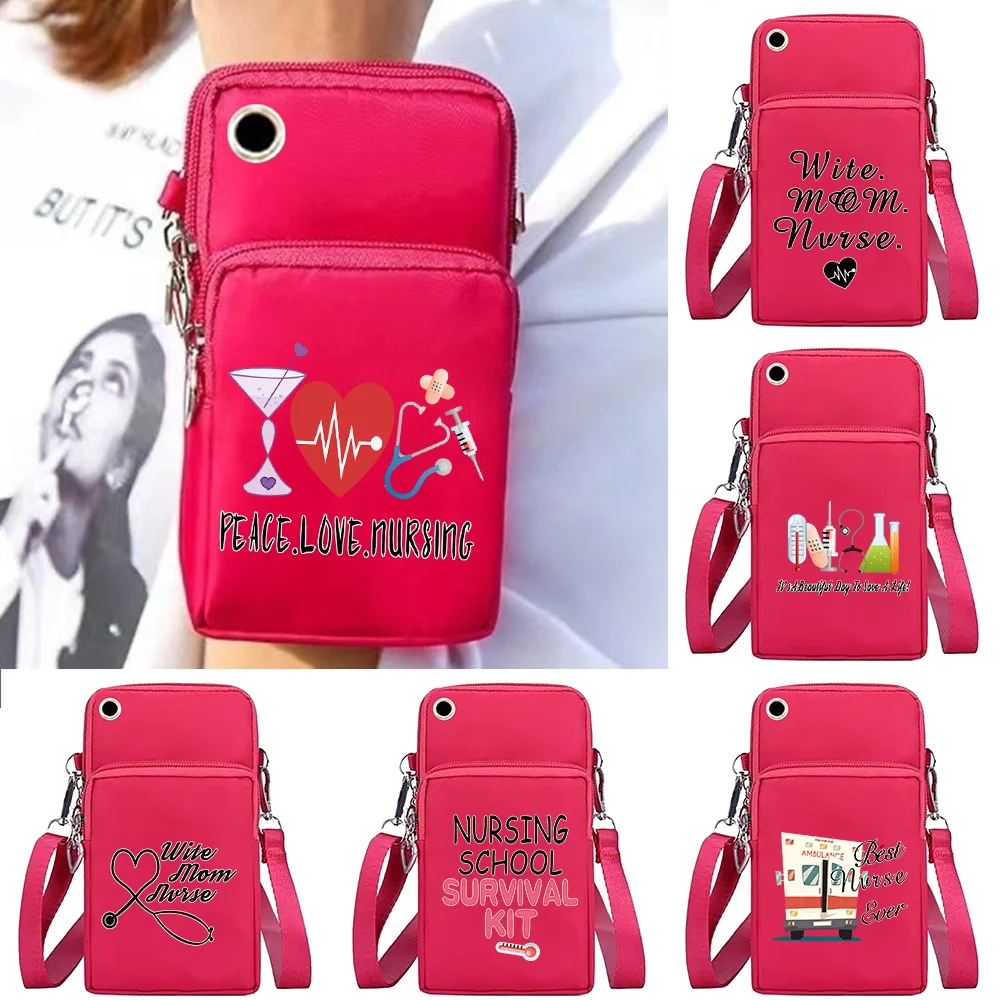 Mobile Phone Bag Wallets Women's Shoulder Bags Nurse Print Wrist Pack for Apple/Huawei/Xiaomi Cell Phone Arm Packet Organizer