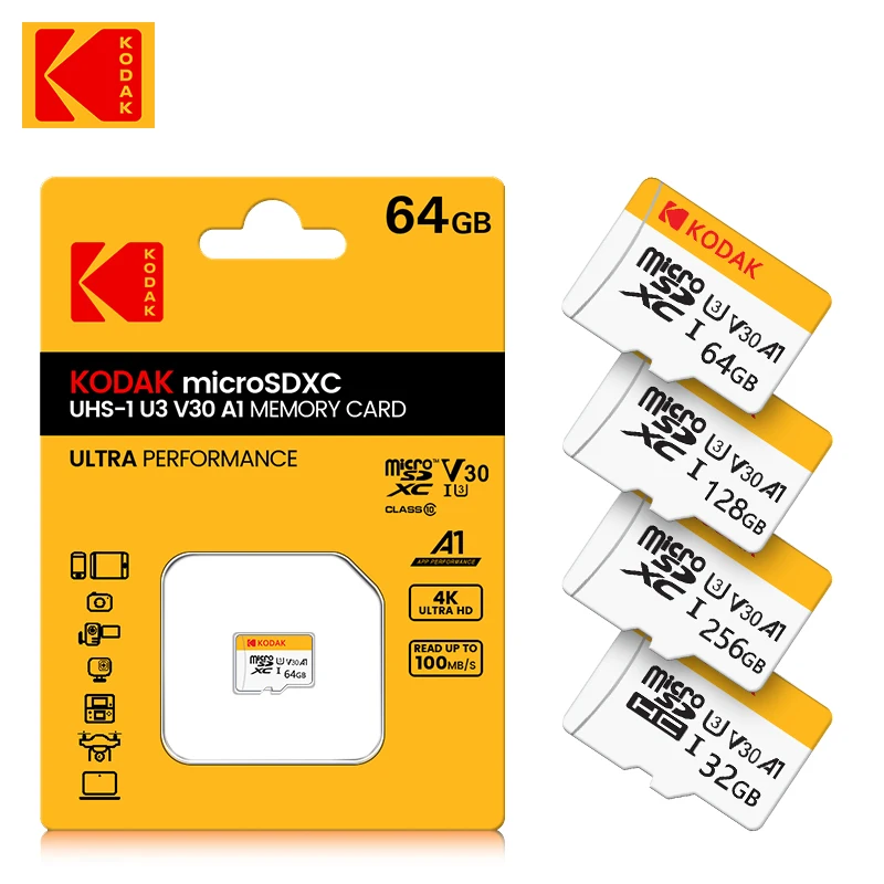 

10pcs KODAK Micro SD Card Red Memory Card 32GB MicroSDHC 64GB U3 128GB 256GB MicroSDXC MicroSD C10 A1 TF Flash Cards for Phone