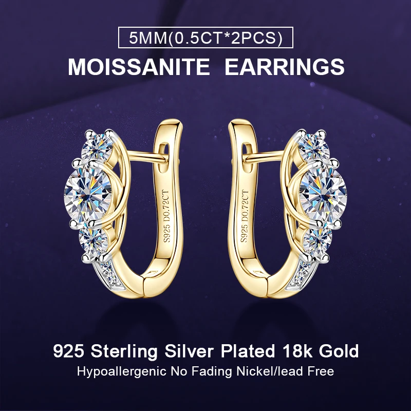 

IOGOU Full Moissanite Diamond U-shape Hoop Earrings for Women Real 925 Sterling Silver Engagement Luxury High Quality Accesories