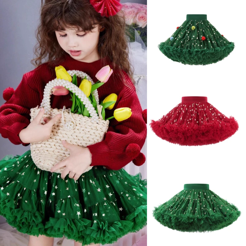 

Girls Christmas Tutu Skirts Red Green Elegance Princess Party Gown Children Birthday Photoshoot Costume Flower Girl Tulle Skirt