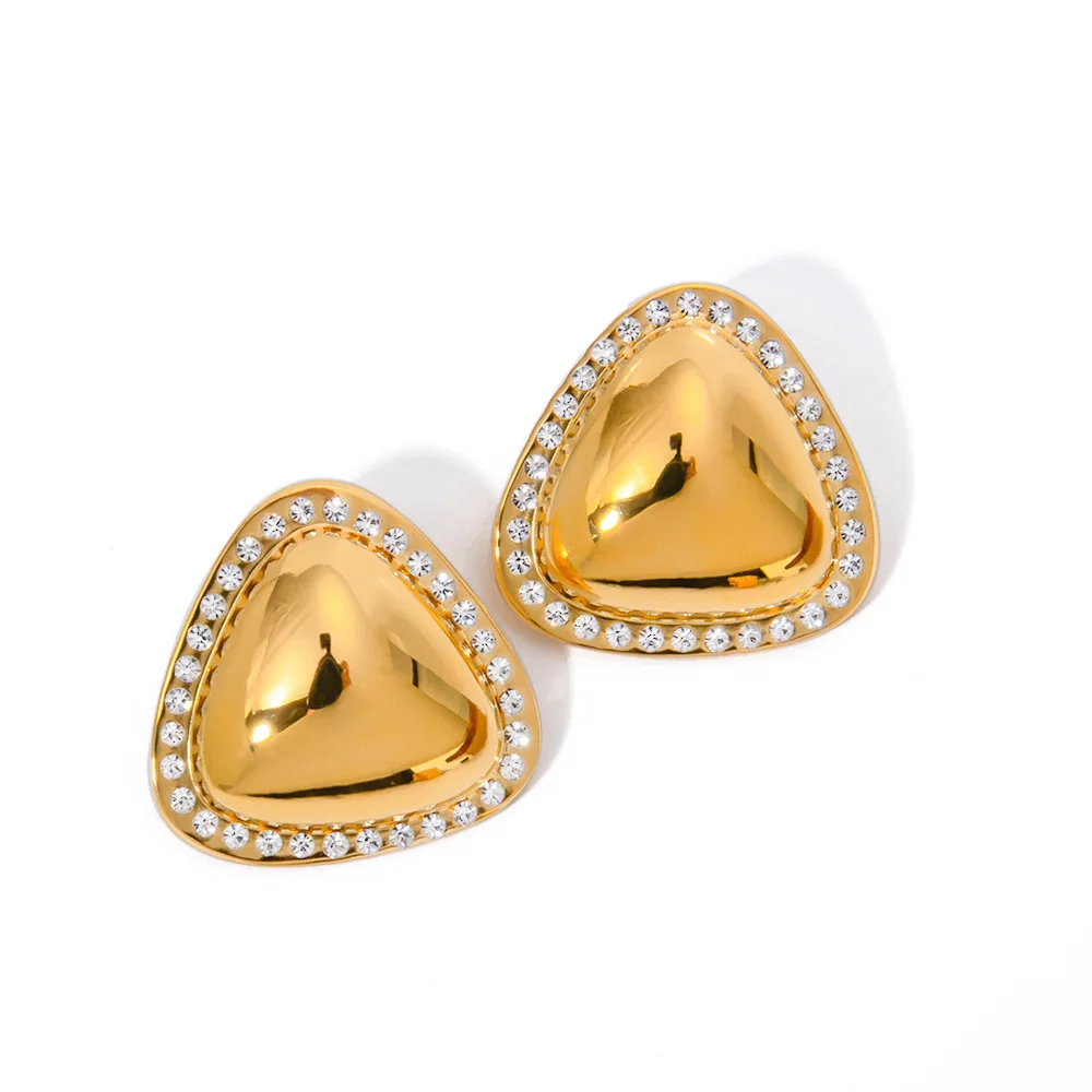 

Stainless Steel PVD 18K Gold Plated Tarnish Waterproof Rhinestoned Heart Stud Earrings For Woman Jewelry Wholesale INS