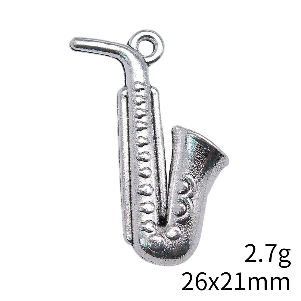 20pcs 26x21mm(1.02x0.83inch) Antique Silver Color Musical Instruments Saxophone Charms Pendants DIY Jewelry Making Accessories view 4