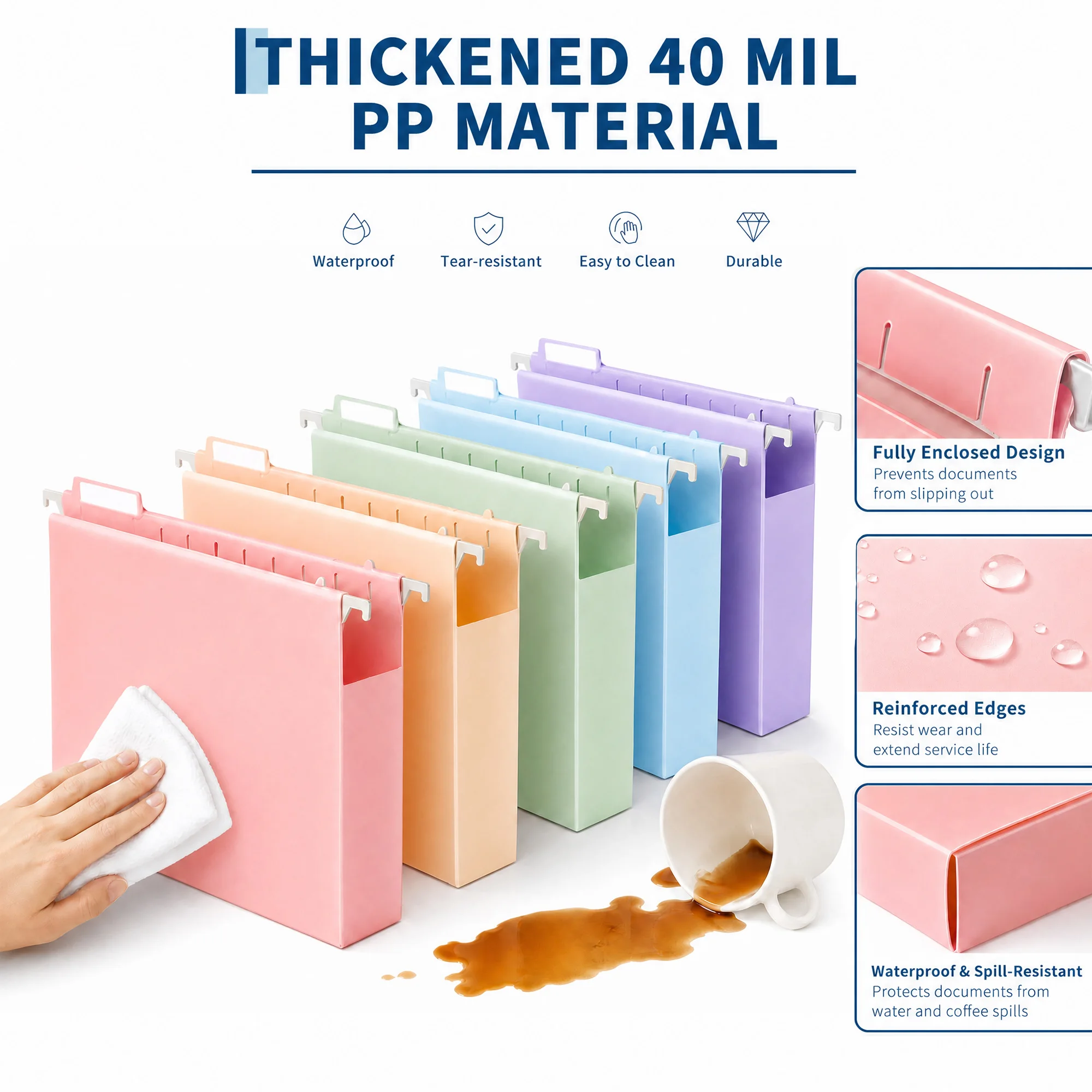 24 Pack 2-Inch Expanding Hanging File Folders, Letter/A4 Thickened 40 Mil PP Document Organizer, Decorative Filing Folders with Label Tabs for Office