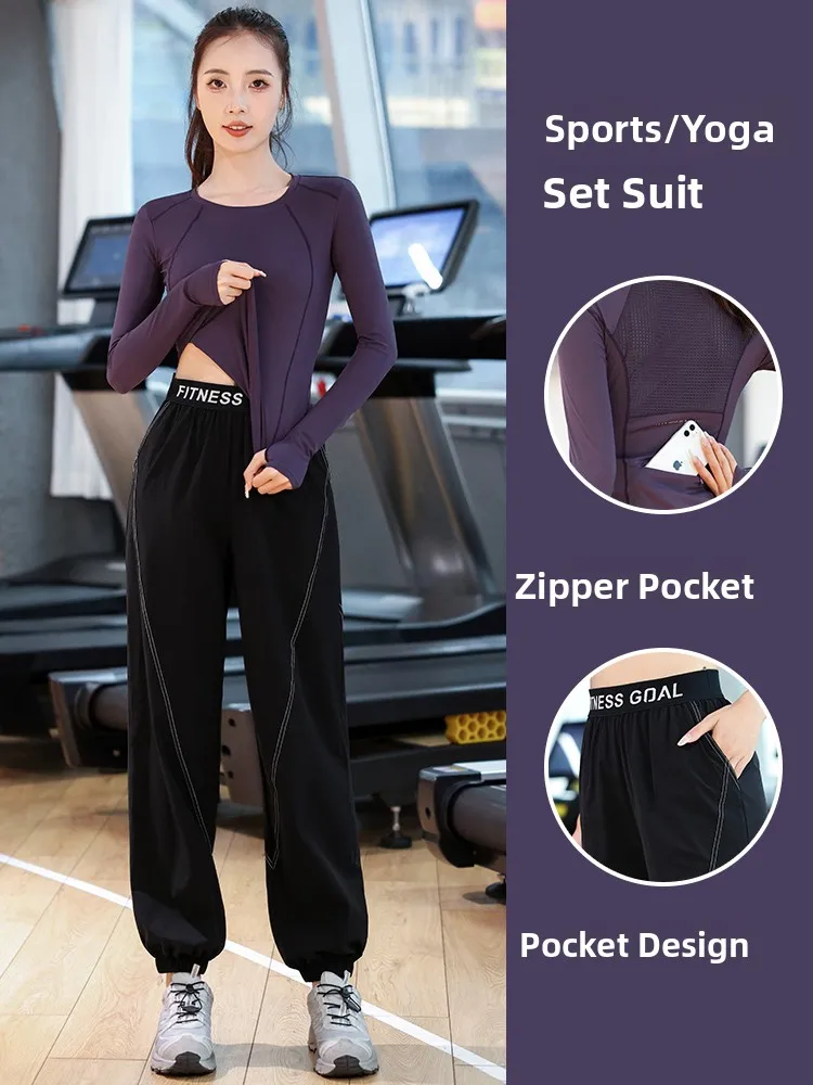 Grande taille Fitn vêtements Ensemble pour femmes en plein air décontracté matin course longue Sve Yoga vêtements de sport Ensemble d'entraînement professionnel