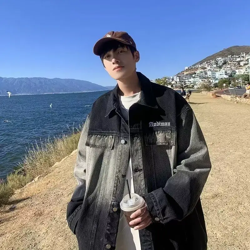 

Мужская джинсовая куртка с талией, весенне-осенняя свободная посадка adient Sle, повседневная уличная одежда в стиле ретро, рабочая одежда Jaet Youth Faion