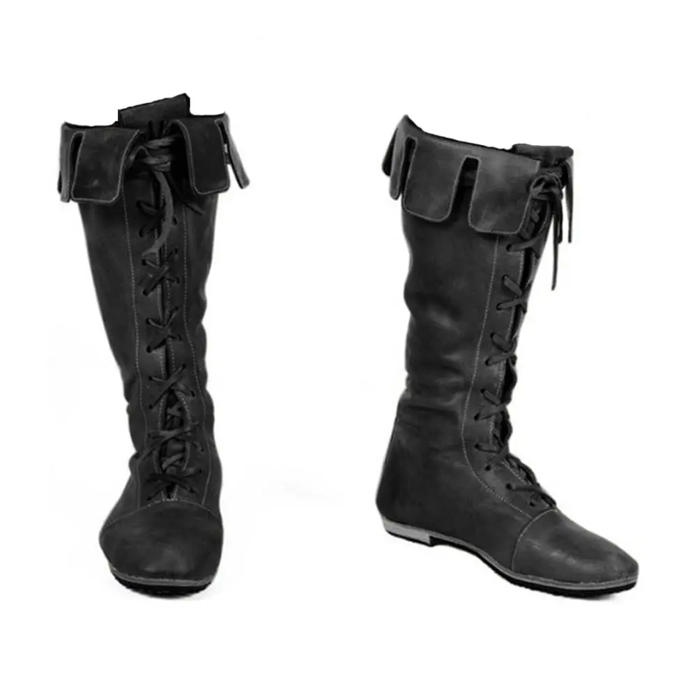 Botas renacentistas para hombre Botas medievales de pirata de cuero PU Zapatos de caballero elegantes de vaquero occidental