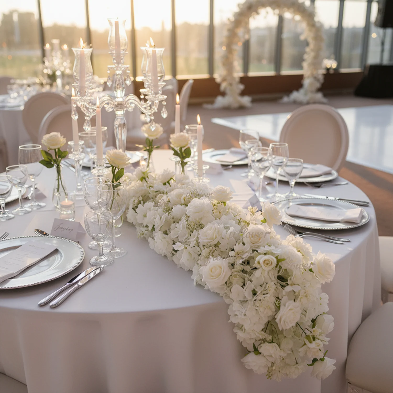 

Uflower White Artificial Flower Row Wedding Table Centerpiece Floor Runner Backdrop Decor Event Floral Strip Arrangement Props