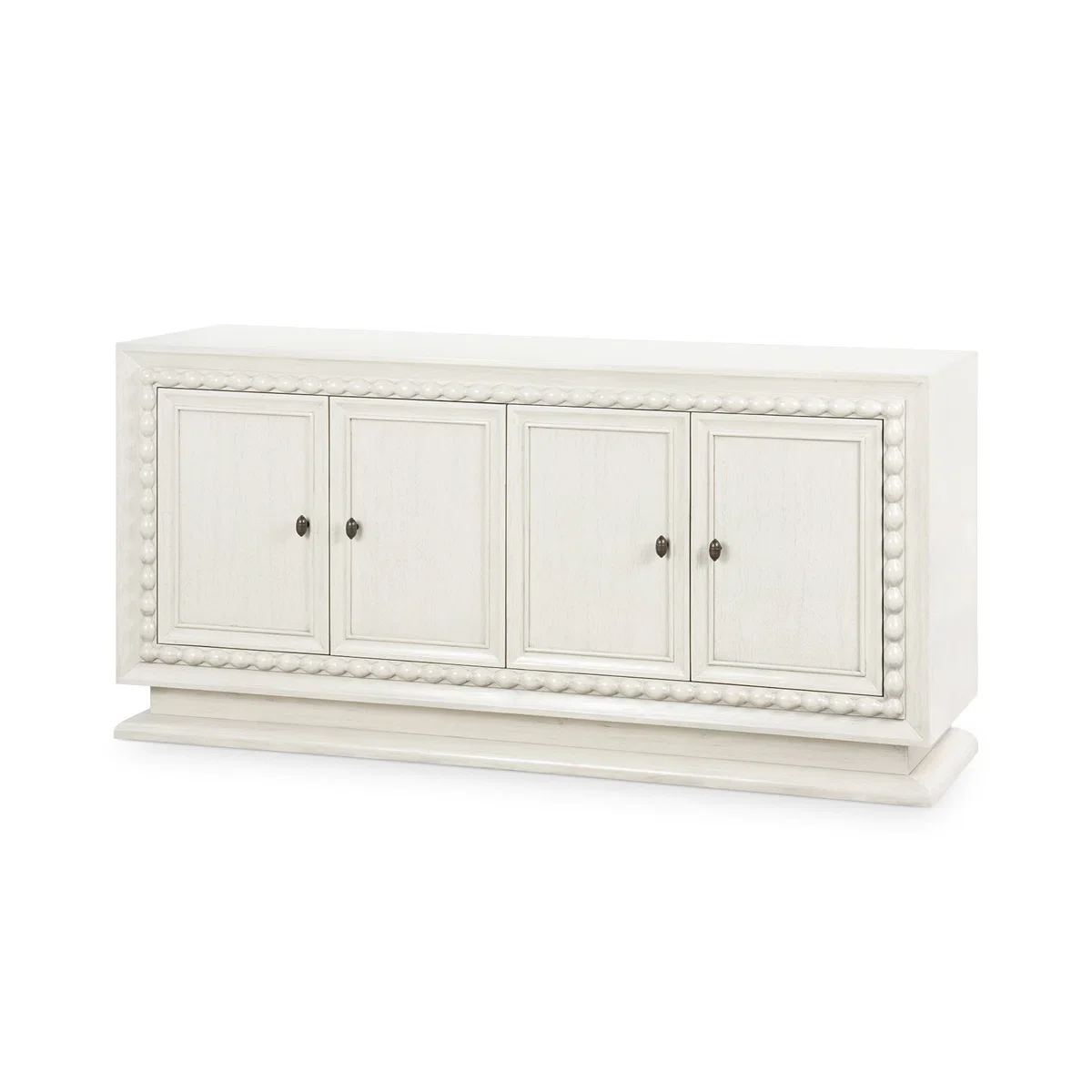 ^Luxury Modern White Wooden Sideboard, 4-Door Beaded Trim Buffet Cabinet for Living Room, Customizable