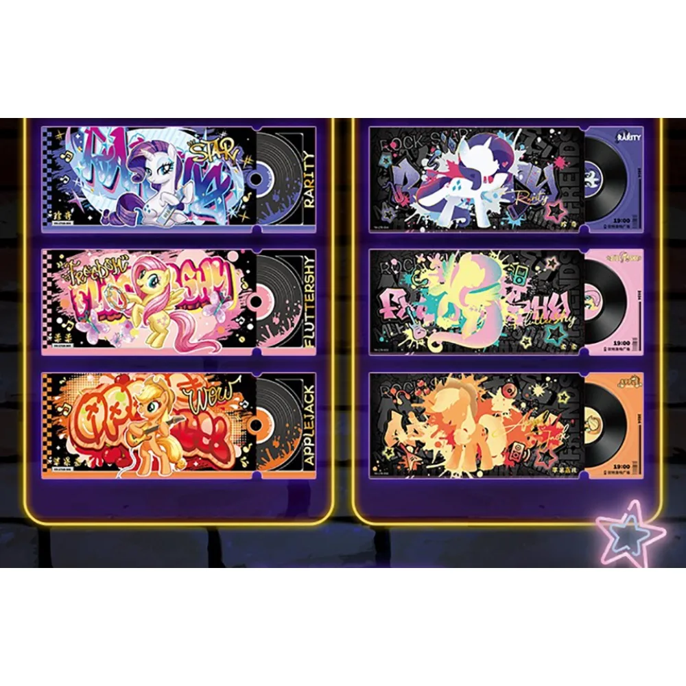 Original KAYOU My Little Pony Laser Ticket Stub Cards Colorful Shining Music Beat Exclusive Characters Collection Cards Gift Toy
