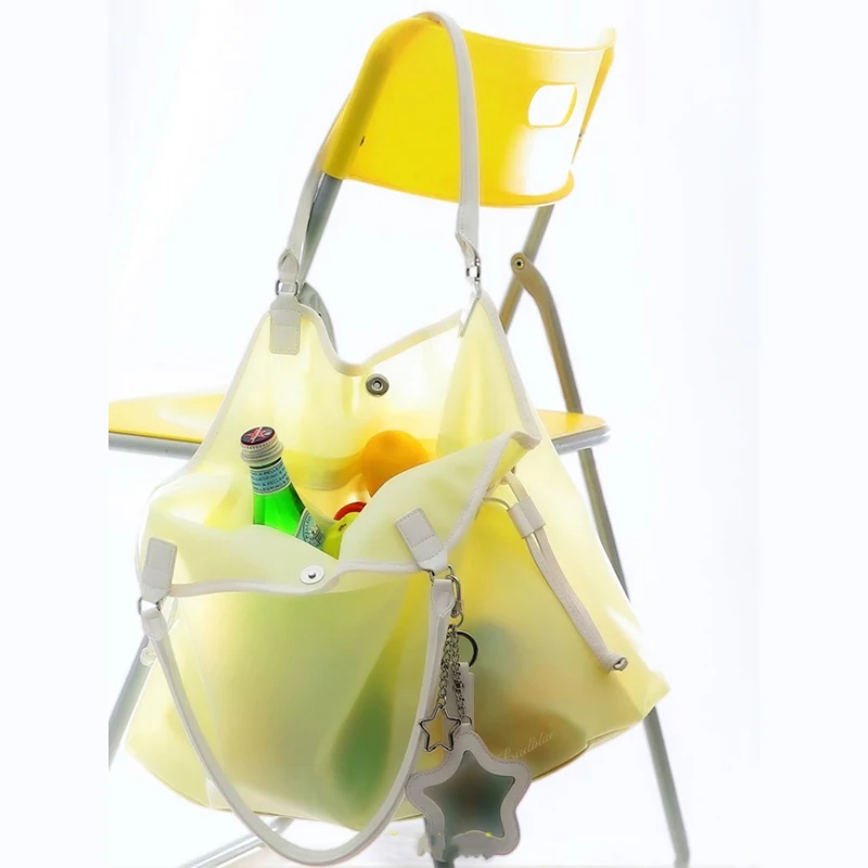 

INS Fashion Candy Color Transparent Tote, Large Capacity Waterproof PVC Jelly Bag, Portable Shoulder Handbag Trendy Storage Bags