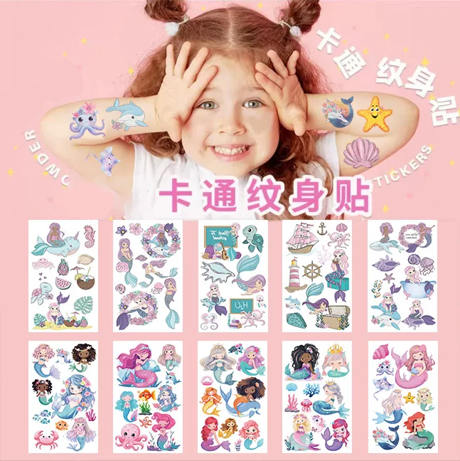 Waterproof Temporary Face Tattoo Stickers Cartoon Children Mermaid Collection Humorous Fun for Birthday Party Decoration Gift